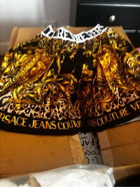 Versace Jeans Couture Black and Gold Baroque Leopard Print Skirt